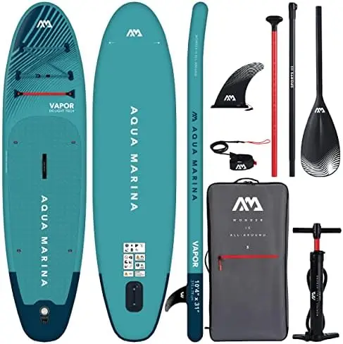 Stand Up Paddle Leash - กระดานยืนพายแบบเป่าลม Aqua SUP พร้อมไม้พาย, สายรัดข้อเท้า, กระเป๋าเป้สะพายหลังแบบ