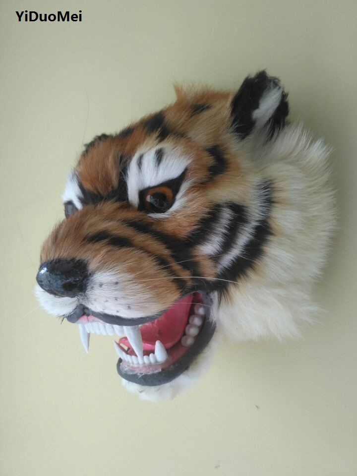 Head Racket Boom - ขนาดใหญ่24X20ซม.ประดิษฐ์ Tiger หัว,พลาสติกและ Furs ผนังจี้หัตถกรรม,บาร์เครื่องประดับตกแต่งบ้านของขวัญ A2358