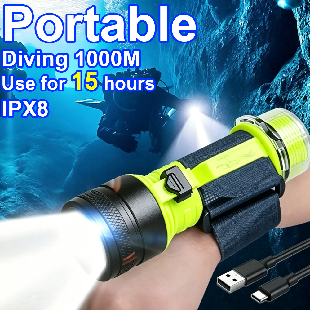 Underwater Flashlight - ใหม่แบบพกพา LED ไฟฉายดำน้ำมืออาชีพไฟฉายใต้น้ำ IPX8 กันน้ำไฟฉายดำน้ำไฟฉายตกปลา