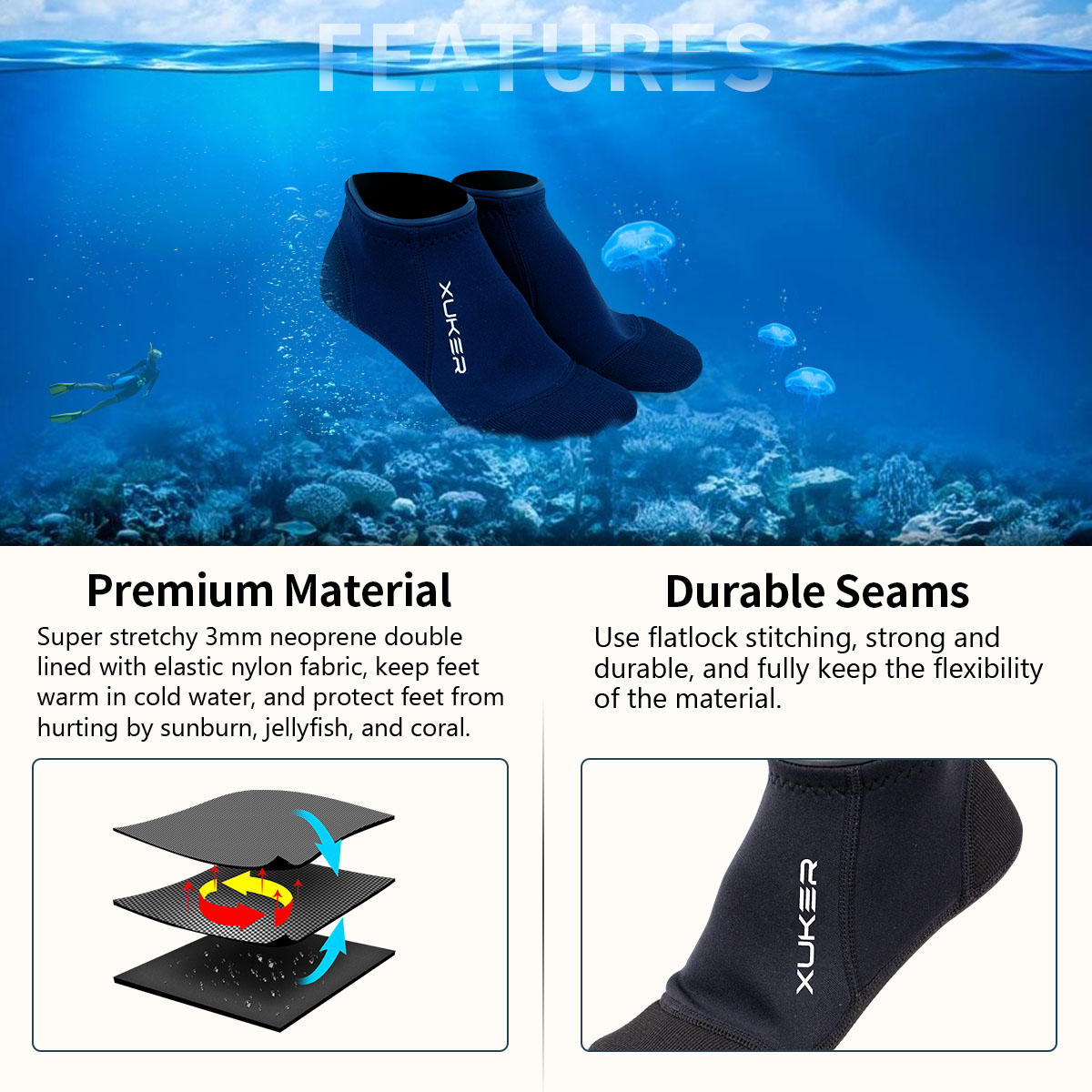 3mm ถุงเท้า Neoprene วอลเลย์บอ - Snorkel Dry Top บทวิจารณ์และราคา